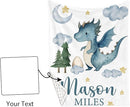 Personalized Baby Crib Bedding Set for Baby Boys Girls, Blue Dinosaur Design Custom Name Baby Crib Sets 5-Pcs, Toddler Double Layer Blanket Fitted Sheets Changing Pad Cover Rug Wall Art Set by TinyTreasures Baby Boutique