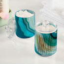 2 Pack Qtip Holder Dispenser Teal Turquoise Blue Marble Bathroom Storage Canister Lid Acrylic Plastic Apothecary Jar Set Vanity Makeup Organizer for Cotton Swab/Ball/Round Pads, Floss by CozyNest Decor