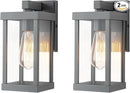mirrea 11" Classic Outdoor Wall Sconce 1 Light in Matte Gray Rectangular Metal Frame and Clear Glass Shade Waterproof Porch Light Patio Light Pack of 2 by CozyNest Decor
