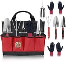 7pc Stainless Steel Heavy Duty Tool Set with Non-Slip Rubber Grip, Garden Gloves and Storage Tote Bag by GreenHaven Gardens
