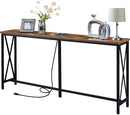 SUPERJARE 70 Inch Console Table with Outlets and USB-C Port, Extra Long Behind Couch Sofa Table with X-Shaped Design, Narrow for Entryway, Living Room, Metal Frame, Wooden Top, Rustic Brown by CozyNest Decor