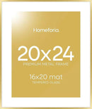 Homeforia 20x24 Picture Frame Gold, High End Metal 24x20 Frames for Wall, 20x24 Gold Frame Matted to 16x20 Print, 20 x 24 Poster Large Frame with Mat 16 by 20 Photo, Tempered Glass, Wall Kit, Set of 1 by CozyNest Decor