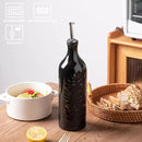 Sweejar Large Olive Oil Dispenser Bottle with Spout, 24 Oz Ceramic Oil Dispenser for Kitchen, Relief Opaque Oil Cruet, Oil Container for Cooking, EVOO, Avocado Oil, Vinegar, Pack of 1(Black) by CozyNest Decor