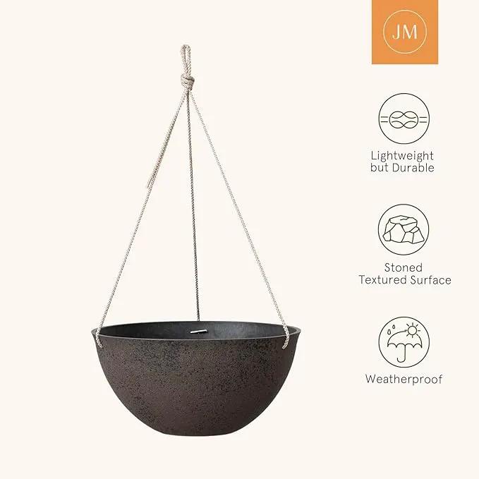 LA JOLIE MUSE Large Hanging Planters - 13 Inch Flower Pots Outdoor Indoor, Hanging Garden Planters Set of 2, New Iron Color, photo 3 of 8