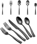 Silverware 65-Piece Black Hammered Flatware Set with Serving Utensils Stainless Steel Thick Handle Mirror Polished Cutlery Set for Wedding Hotel Restaurant, Service for 12 by CozyNest Decor