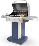 Kenmore 3-Burner Propane BBQ Grill, 30,000 BTUs Gas Grill with Cast Iron Cooking Grates, Folding Side Tables & Wheels, Outdoor Grill with Tool Hooks, Azure Blue by GreenHaven Gardens