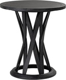 Round Farmhouse End Table with Crisscross Pedestal Base, Distressed Finish Side Table Rustic Accent Table for Living Room, Pine Wood, Black by CozyNest Decor