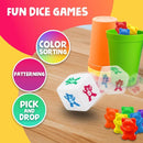 Skoolzy Rainbow Stacking Bears with Matching Sorting Cups 69 Piece Set, 60 Bear counters, Scissor Tongs, Rainbow Cups, Storage Bag, Sorting dice Game by TinyTreasures Baby Boutique