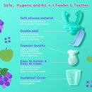 Baby Fruit Food Feeder - Silicone Nibble Tray Combo - Breastmilk Popsicle Mold for Cooling Relief, BPA Free Mesh Feeder for Infant Self Feeding (Antler Blue + Pineapple) by TinyTreasures Baby Boutique