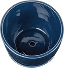 MyGift 7 Inch Round Blue Ceramic Plant Pot with Drainage Hole and Attached Saucer, Modern Decorative Embossed Sunburst Planter Container for Indoor Home Garden