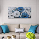 Mofutinpo Large Flower Painting Wall Art, 24x48, Modern Home Decor, Living Room Wall Decorations, White Blue Flower Prints Artwork, Waterproof UV Resistant Canvas, Wall Art for Bedroom by CozyNest Decor
