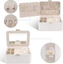 KAMIER Travel Jewelry Box, 2 Layers PU Leather Portable Jewelry Organizer, Large Capacity, Double Lock and Large Mirror, Hidden Necklace Hooks, Removable Dividers, Gift Box Packaging, White by TinyTreasures Baby Boutique