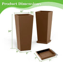 FENCY Set of 2 Tall Planters for Outdoor Plants, 24 Inch Large Tapered Pots with Drainage Trays, Weather-Resistant Plastic Plant Containers for Patio, Porch, Garden, Front Door Decor,Brown by CozyNest Decor