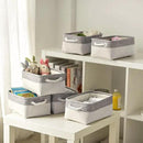 Basket for Organizing Cube Stgorage Bin - Small 6 Pack Fabric Storage Cubes Collapsible Baskets for Shelves with Rope, Bins for Organization Closet Cloth Toy Laundry Canvas (Grey&White 12x8x5.2 inch) by CozyNest Decor