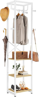 IBUYKE Coat Rack with Shelves, Freestanding Hall Tree with 3 Shelves and 8 Hooks, Industrial Clothes Stand for Entryway, Hallway, Bedroom, Natural UTMJ088R by CozyNest Decor