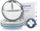 Stainless Steel Suction Plates for Toddlers, 9" Divided Kids Baby Plates with Removable Silicone Suction, Non Toxic Non Slip Portion Control Snack Dishes 4 Packs, Blue Gray Navy Sage by TinyTreasures Baby Boutique