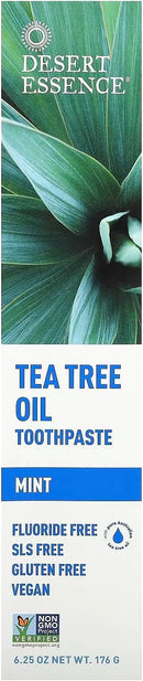 Desert Essence Tea Tree Oil Toothpaste - Mint - 6.25 Ounce - Refreshing Taste - Deep Cleans Teeth & Gums - Helps Fight Plaque - Sea Salt - Pure Essential Oil - Baking Soda - Promotes Healthy Mouth by CozyNest Decor