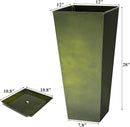 WORTH Garden 28" Large Metal Glazed Planter Set of 2, Luxurious Glossy Finish Green Tall Square Tapered Steel Plant Pots, Decor Flower Pot Indoor & Outdoor, Drainage Hole & Dual-Purpose Plant Saucer by CozyNest Decor