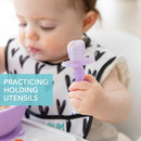 Bumkins Baby Utensils Set, Chewtensils Silicone Spoons for Dipping, Self-Feeding, Baby Led Weaning, Trainer Learning, First Stage Eating, Soft Practice Fork and Spoon, Babies 6 Months, Purple Jelly by TinyTreasures Baby Boutique