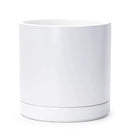 D'vine Dev 10 Inch Ceramic Planter Pot with Drainage Hole and Saucer, Indoor Cylinder Round Planter Pot, White, 94-O-E-1 by GreenHaven Gardens