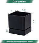 4 Inch Herb Planter Pot, Plastic Planter with Drainage Holes and Saucer, Modern Decorative Gardening Pot for Indoor Plants, Flowers, Herbs, Succulents, Black, Set of 4, 76-Y-B-4