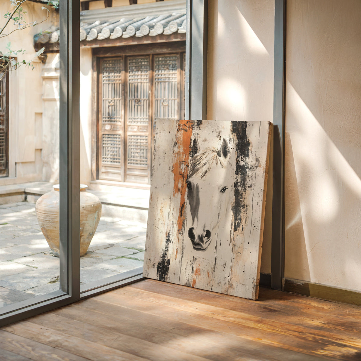 White Horse Against Rustic Planks, photo 5 of 19