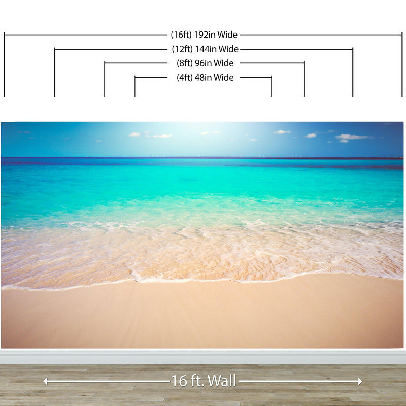 Tropical White Sand Paradise Beach Ocean Wave Scenery Wall Mural.