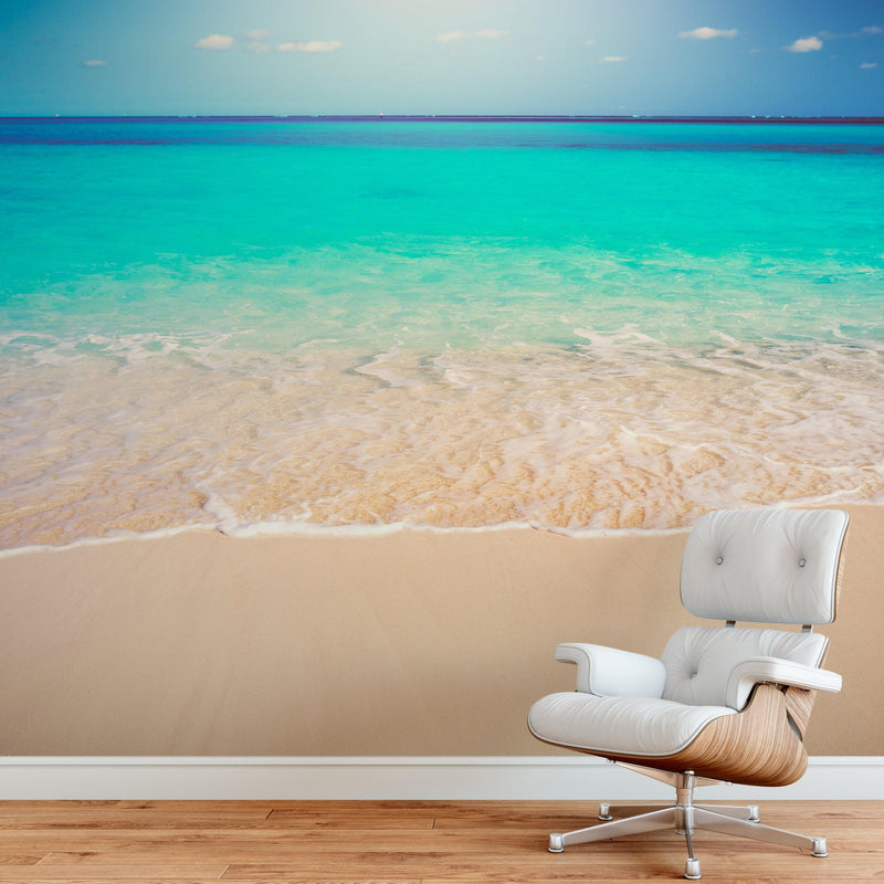 Tropical White Sand Paradise Beach Ocean Wave Scenery Wall Mural.