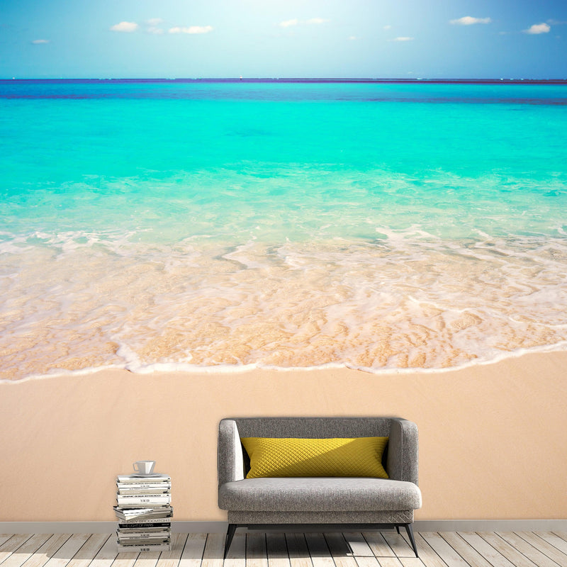 Tropical White Sand Paradise Beach Ocean Wave Scenery Wall Mural.