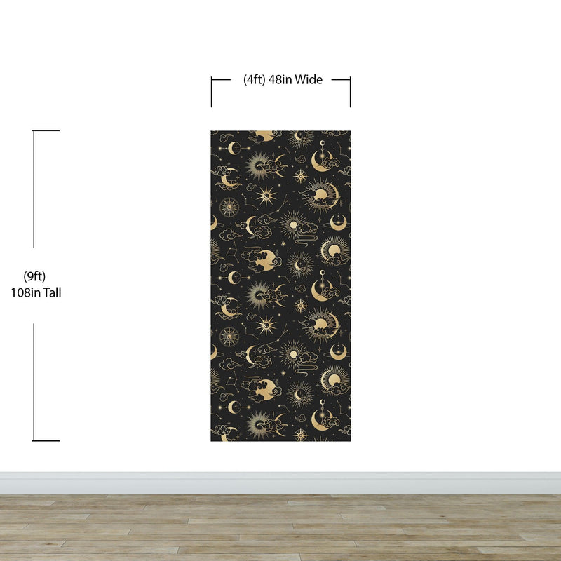 Astronomy Pattern Peel and Stick Wallpaper. Stars, Sun, Moon and Cloud. Removable Wall Mural