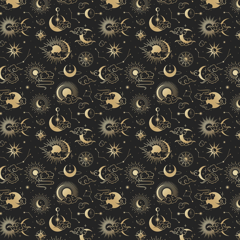 Astronomy Pattern Peel and Stick Wallpaper. Stars, Sun, Moon and Cloud. Removable Wall Mural