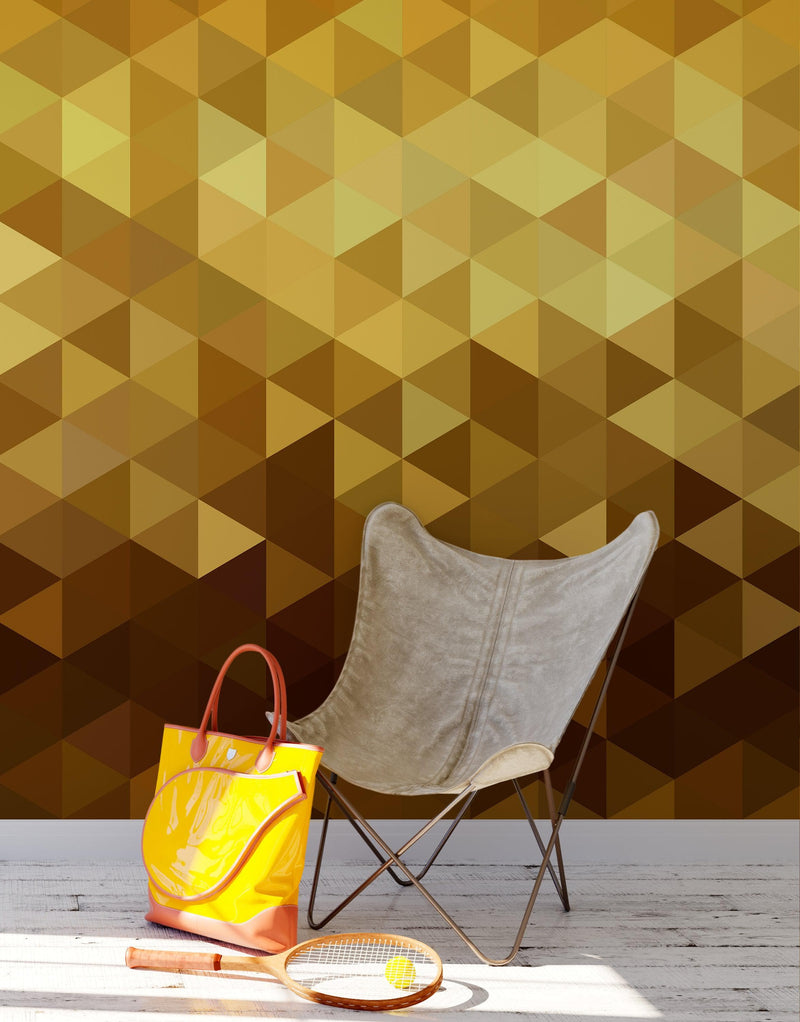 Gold Poly Triangle Geometric Elegant Peel and Stick Wallpaper | Removable Wall Mural