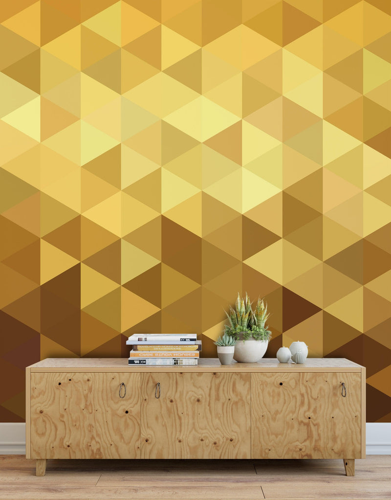 Gold Poly Triangle Geometric Elegant Peel and Stick Wallpaper | Removable Wall Mural