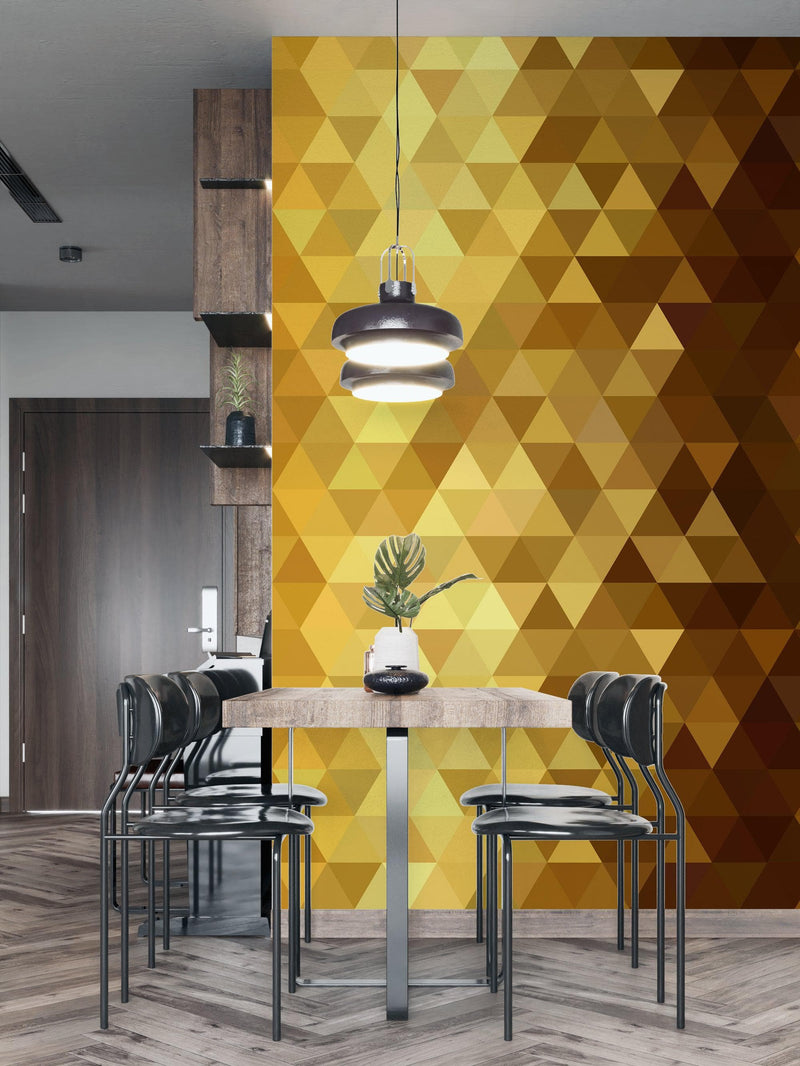 Gold Poly Triangle Geometric Elegant Peel and Stick Wallpaper | Removable Wall Mural