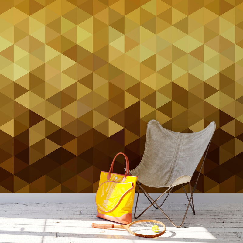 Gold Poly Triangle Geometric Elegant Peel and Stick Wallpaper | Removable Wall Mural