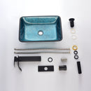 18.125" L -13.0" W -12.0" H Handmade Countertop Glass Rectangular Vessel Bathroom Sink Set in Blue Glass with Matte Black Single-Handle Single Hole Faucet and Pop Up Drain