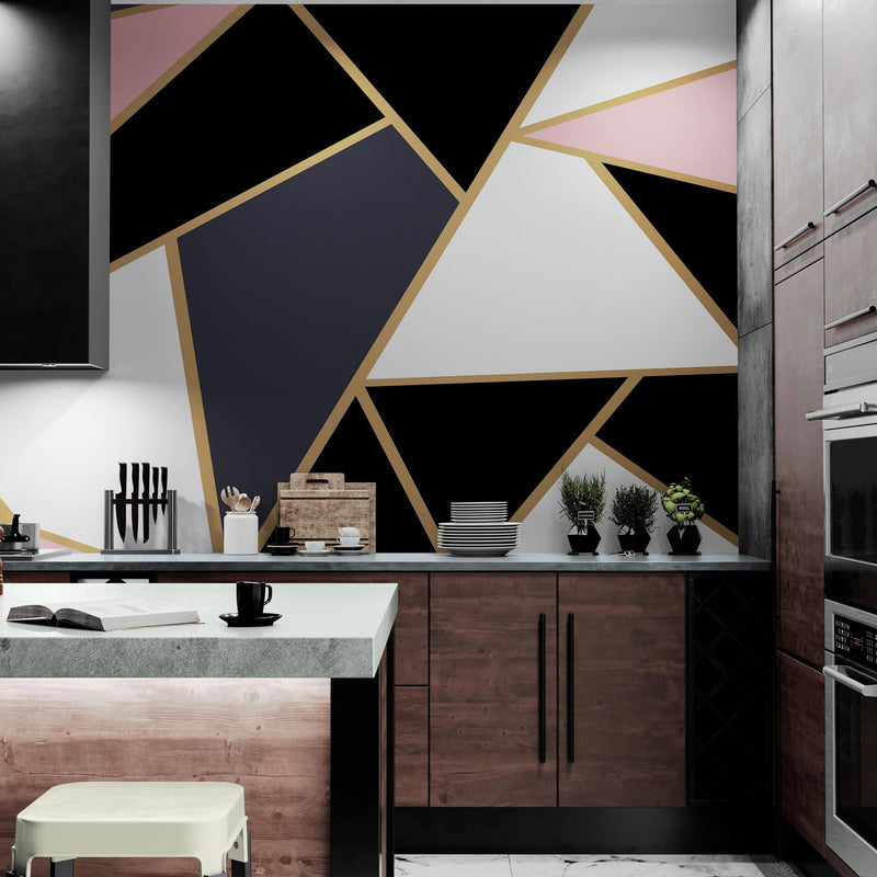 Modern Decor Gold, Black and Pink Mosaic Peel and Stick Wallpaper | Removable Wall Mural