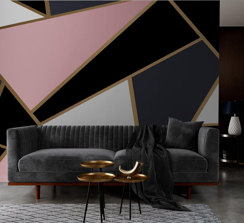 Modern Decor Gold, Black and Pink Mosaic Peel and Stick Wallpaper | Removable Wall Mural