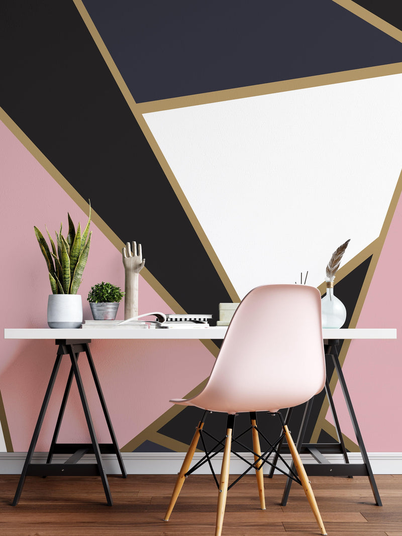 Modern Decor Gold, Black and Pink Mosaic Peel and Stick Wallpaper | Removable Wall Mural