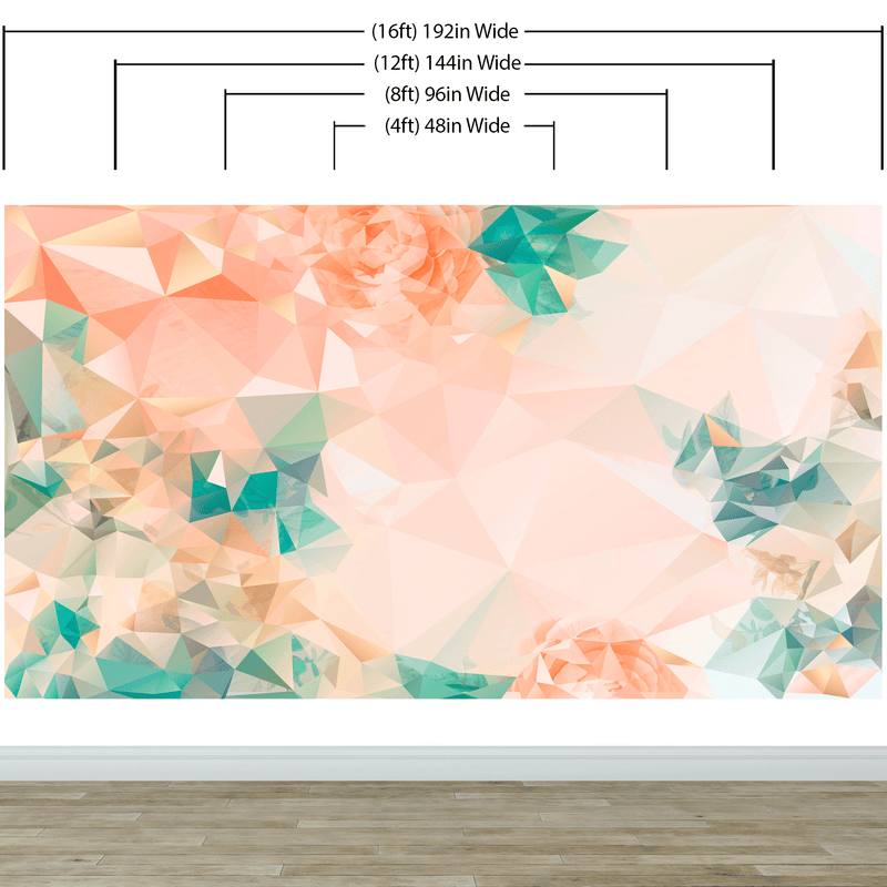 Geometric Pink Flower Pattern Peel and Stick Wallpaper | Removable Wall Mural