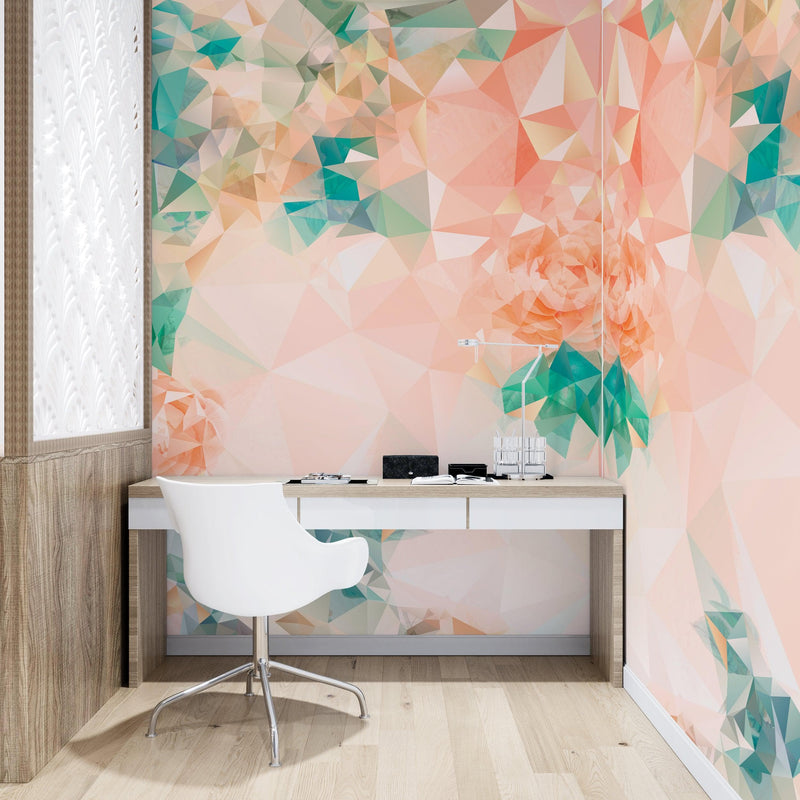 Geometric Pink Flower Pattern Peel and Stick Wallpaper | Removable Wall Mural