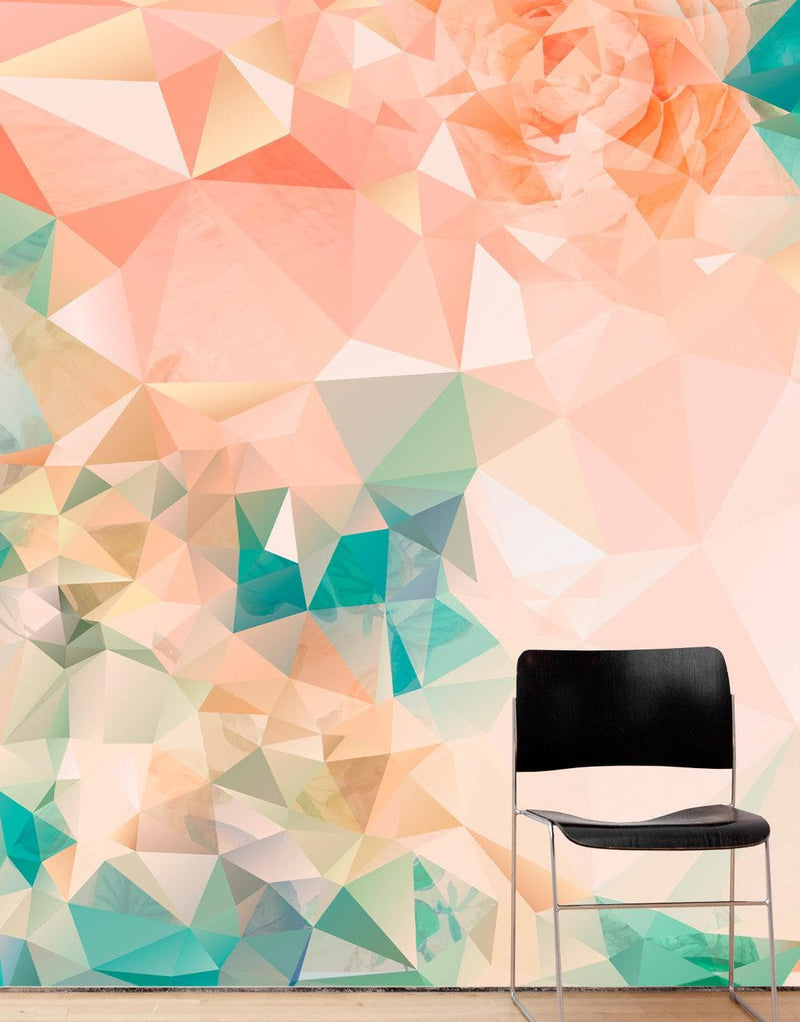 Geometric Pink Flower Pattern Peel and Stick Wallpaper | Removable Wall Mural