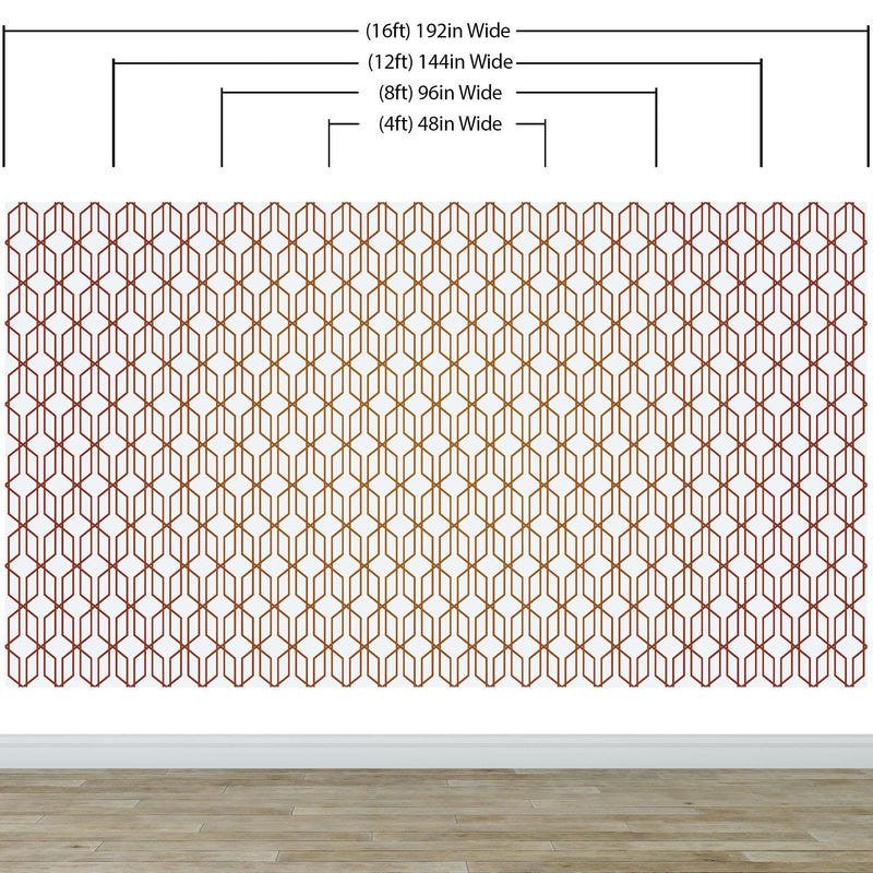 Modern Geometric Shape 3D Hexagon Bronze Lines Peel and Stick Wallpaper | Removable Wall Mural