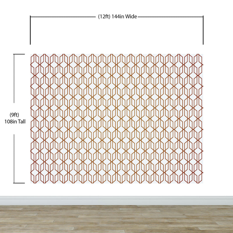 Modern Geometric Shape 3D Hexagon Bronze Lines Peel and Stick Wallpaper | Removable Wall Mural