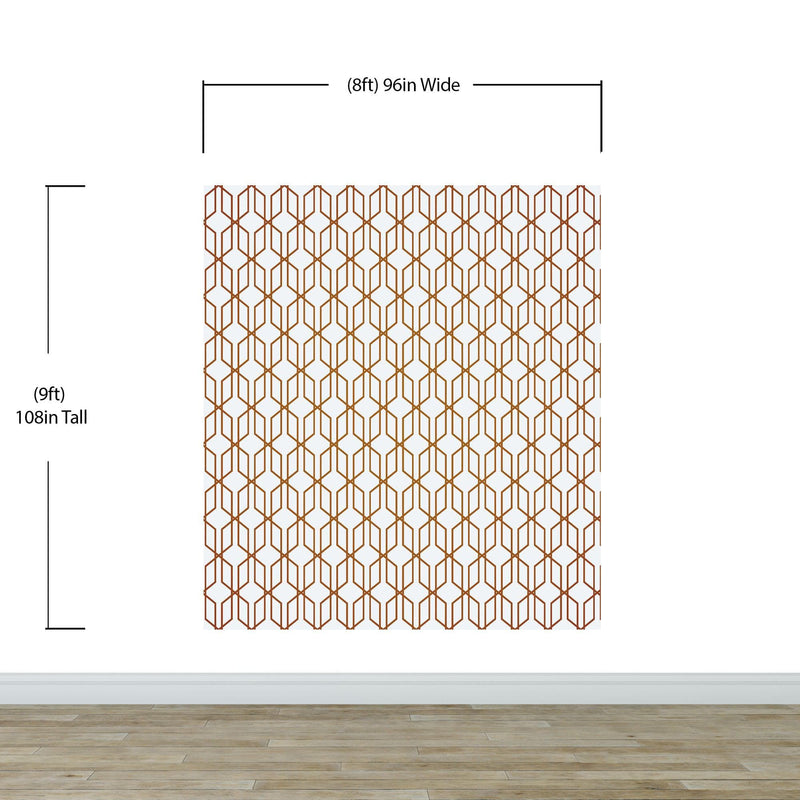 Modern Geometric Shape 3D Hexagon Bronze Lines Peel and Stick Wallpaper | Removable Wall Mural