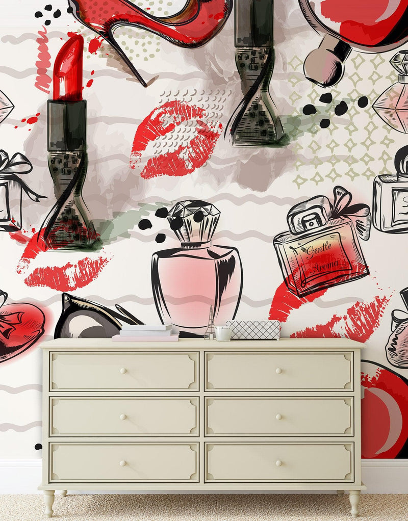 Fashion Cosmetic Make-up Peel and Stick Wallpaper | Removable Wall Mural