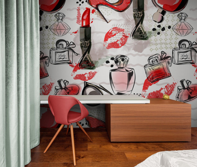 Fashion Cosmetic Make-up Peel and Stick Wallpaper | Removable Wall Mural