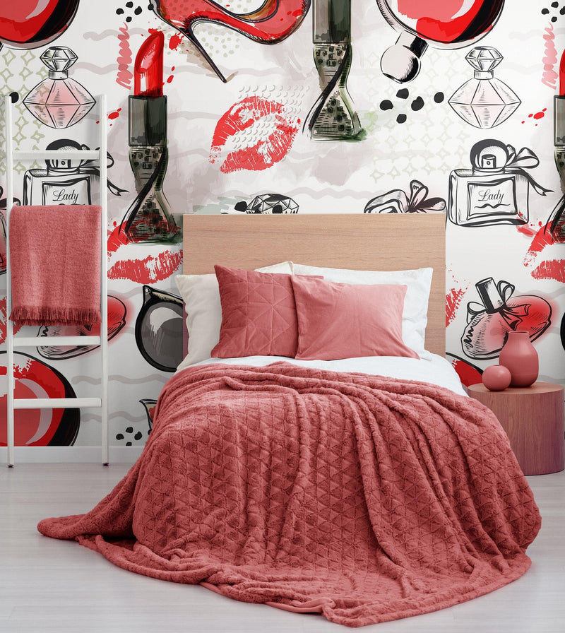 Fashion Cosmetic Make-up Peel and Stick Wallpaper | Removable Wall Mural