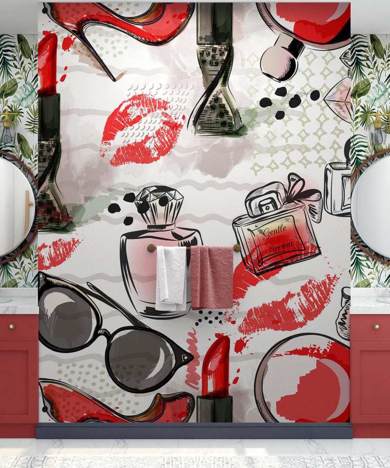 Fashion Cosmetic Make-up Peel and Stick Wallpaper | Removable Wall Mural