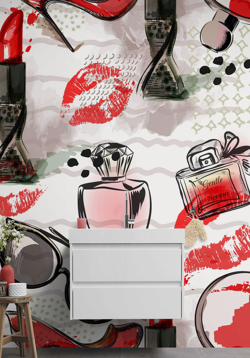 Fashion Cosmetic Make-up Peel and Stick Wallpaper | Removable Wall Mural